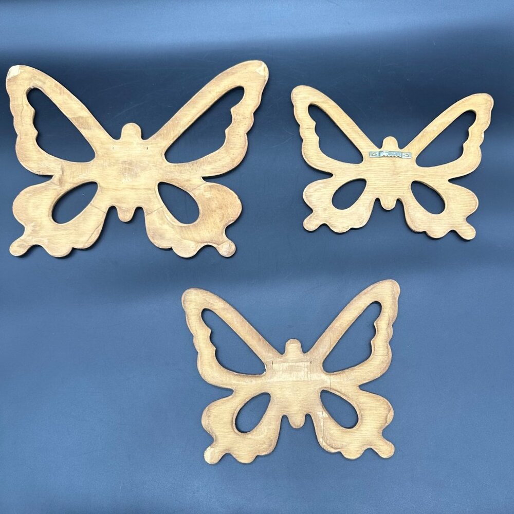 Vintage Butterfly Wooden Wall Hangings 1970s Retro Brown Boho Decor 3 Pieces - Picture 3 of 9